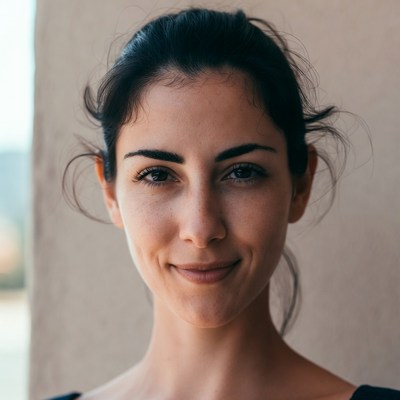 Smiling woman with dark hair