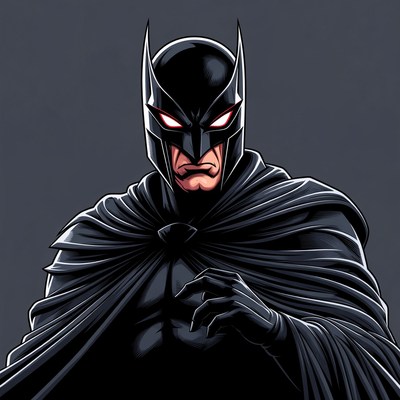 Batman with red glowing eyes