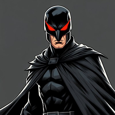Black masked superhero in cape
