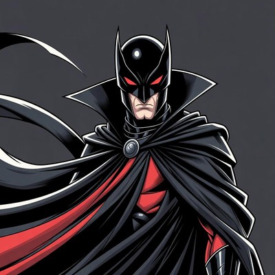 Batman with red eyes and cape