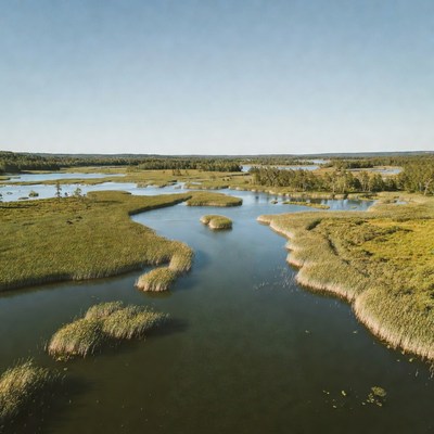 Aerial View of Marshy Wetland Landscape