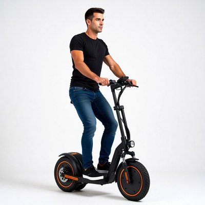 Man riding black electric scooter