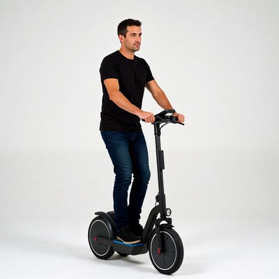 Man riding black electric scooter