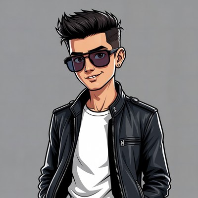 Young man in leather jacket and sunglasses