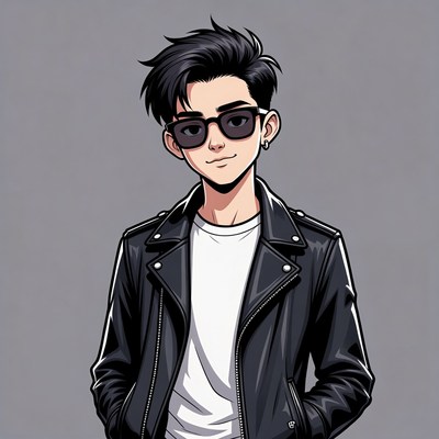 Anime guy in leather jacket and sunglasses