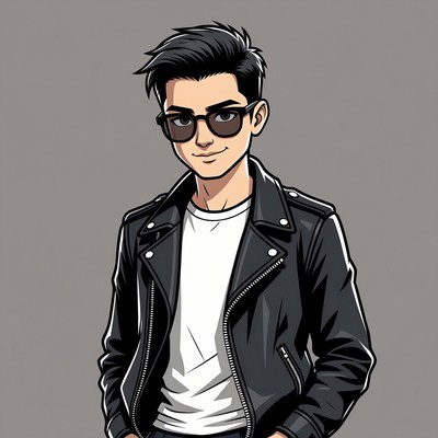 Asian man in leather jacket illustration