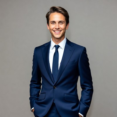 Handsome man in navy suit smiling