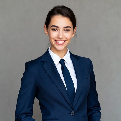 Smiling woman in navy business suit