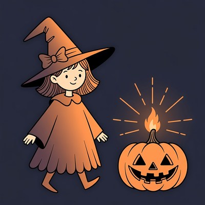 Girl Witch with Jack-o-Lantern