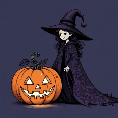 Witch standing with jack-o-lantern