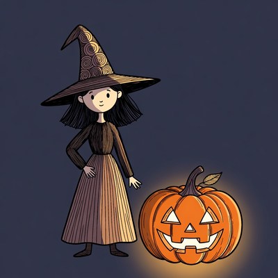 Girl Witch with Jack-o-Lantern