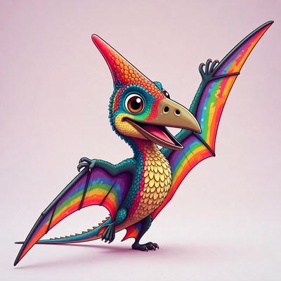 Cute Pterodactyl with Rainbow Wings