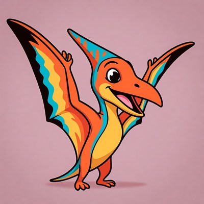 Cartoon Pterodactyl Smiling with Wings Spread