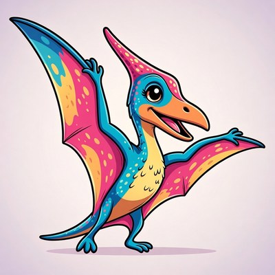 Cute cartoon pterodactyl with wings spread