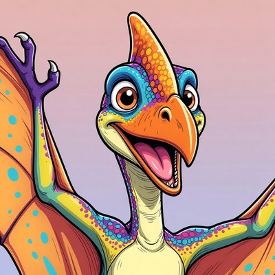 Cartoon Pterodactyl Smiling with Wings Spread