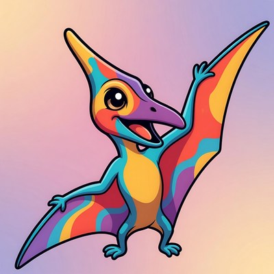 Cute cartoon pterodactyl waving