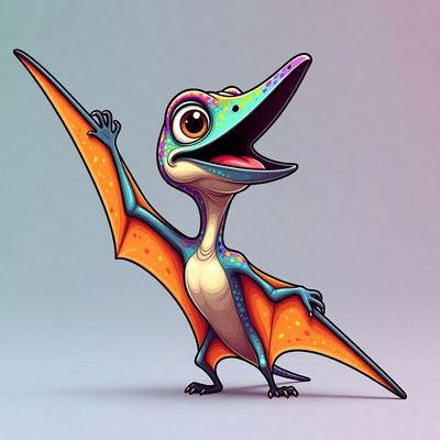 Cute cartoon pterodactyl waving wings