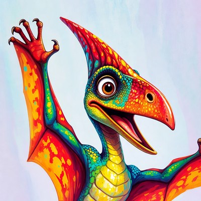Cartoon Pterodactyl Waving Wings
