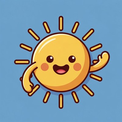 Cute cartoon sun waving