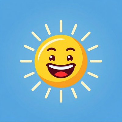 Smiling Cartoon Sun on Blue Background