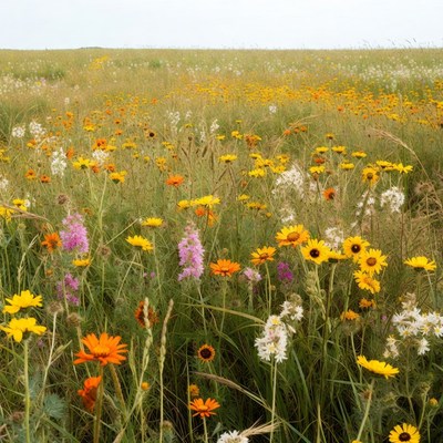 Vibrant wildflower meadow in field
