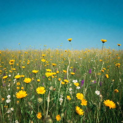 Yellow flowers in green field