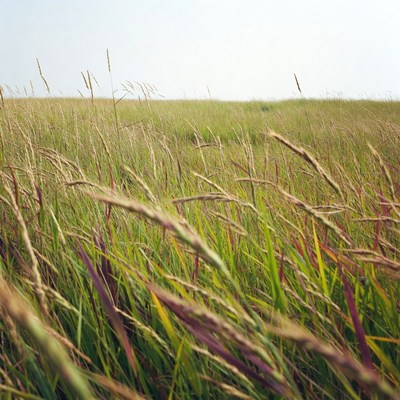 Golden grass field under blue sky