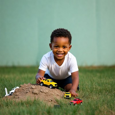 African-American boy playing toy cars