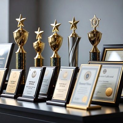 Gold Trophies and Awards on Display