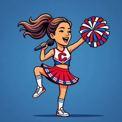 Cheerleader girl singing with microphone