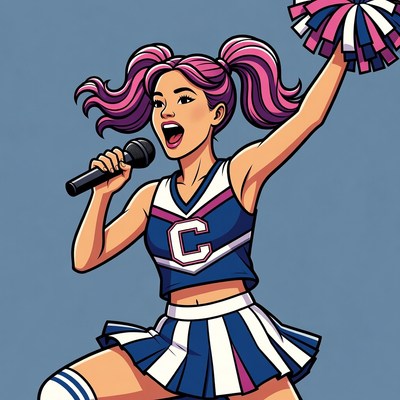 Anime Cheerleader Girl Singing with Pom Poms