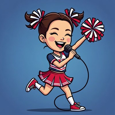 Cheerleader Girl Singing with Microphone