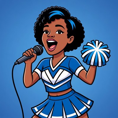 African-American cheerleader singing with pom-pom