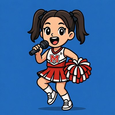 Anime girl cheerleader singing with microphone