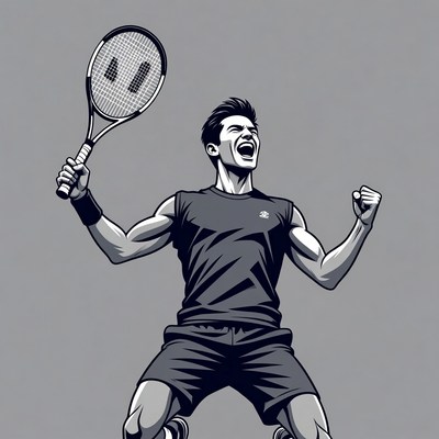 Man celebrating tennis victory