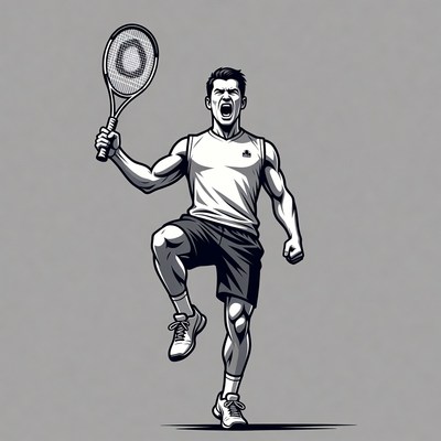 Muscular man celebrating tennis victory