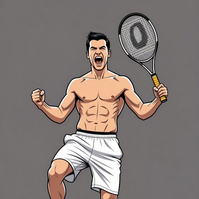 Muscular man celebrating tennis victory
