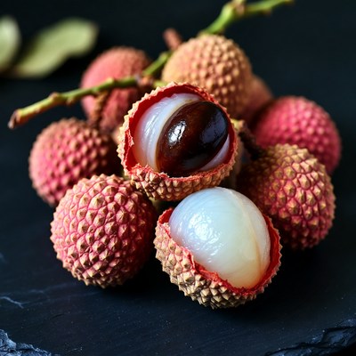 Fresh Lychee Fruits with Open Pods