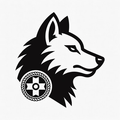 Husky Wolf Head with Navajo Symbol