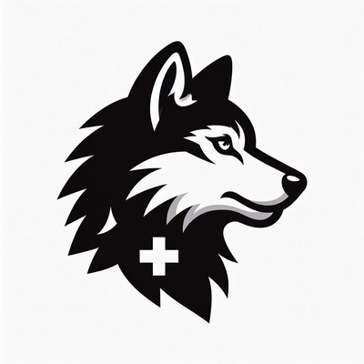 Black Husky Dog Head with Red Cross