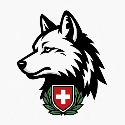 Wolf head with Swiss flag shield