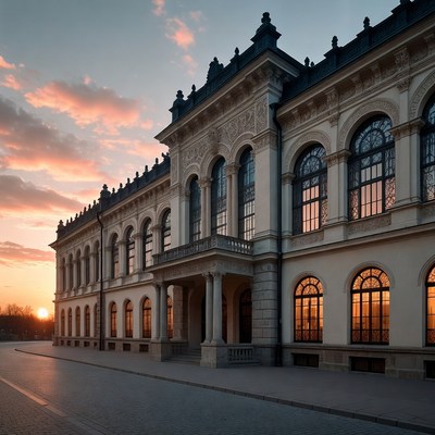 Grand historic building at sunset