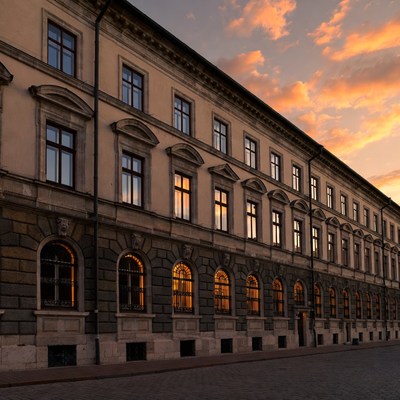 Historic Building at Sunset