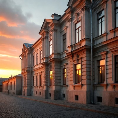 White Historic Building at Sunset