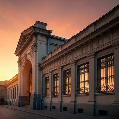 Neoclassical Building at Sunset