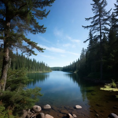 Forest Lake with Pine Trees