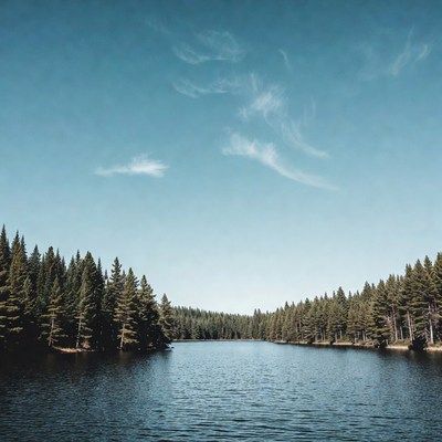Forest Lake with Pine Trees
