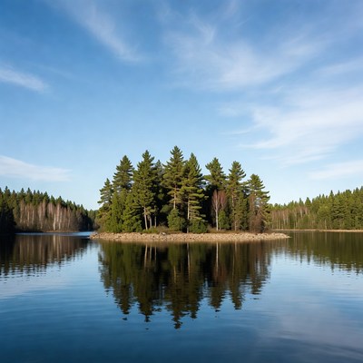 Small forested island in lake