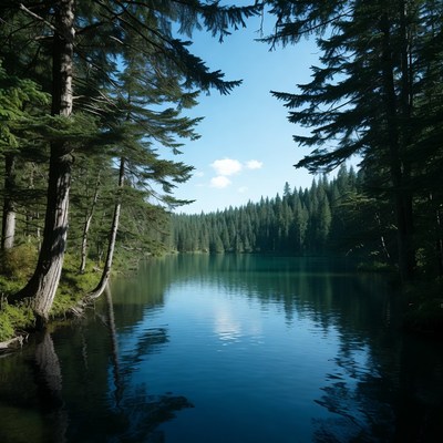 Mountain Lake Surrounded by Pine Trees