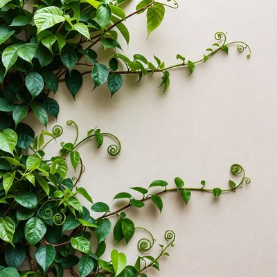 Green Ivy Vines on Beige Wall